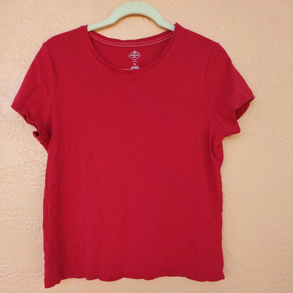 Red St.John Bay Short Sleeves Tshirt Cotton Pull Over Size Petite ( PL) - Picture 6 of 13